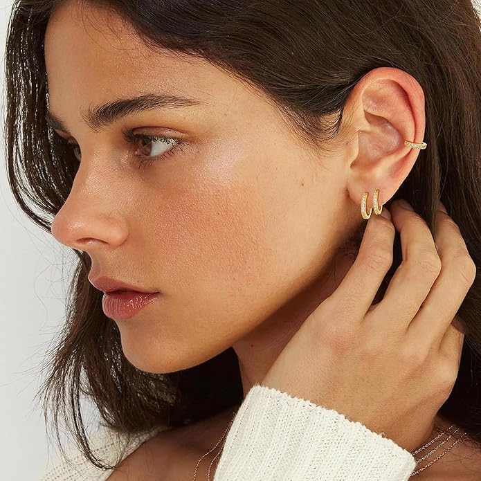 micuco 3 Pairs Small Hoop Earrings Tiny Cartilage Earrings for Women Cubic Zirconia Earrings Huggie Hoop Ear Piercing Earrings for Men 8mm 10mm 12mm