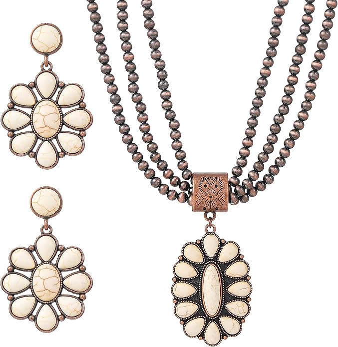 Western Jewelry Sets for Women – Turquoise Necklace and Earring Set Vintage Boho Cowgirl Accessories Country Jewelry Gift for Her