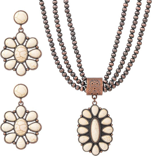 Western Jewelry Sets for Women – Turquoise Necklace and Earring Set Vintage Boho Cowgirl Accessories Country Jewelry Gift for Her