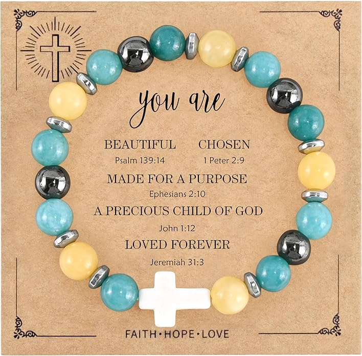 VIBILIA Cross Beaded Bracelets for Women, Inspirational Natural Heart Religious Bracelets for Women, Birthday Christian Gifts for Women on Thanksgiving Christmas Gifts