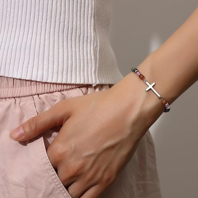 TONY & SANDY Christian Cross Bracelet for Women, Stocking Stuffers for Women, Confirmation Baptism Easter Gifts, Unique Gift for Friends Daughter Mom Sister in Christ on Birthday Christmas
