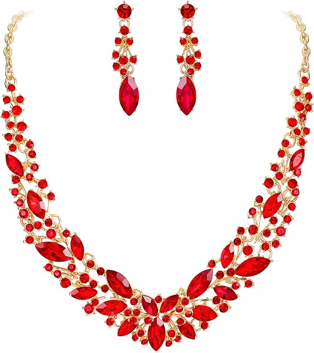 BriLove Women's Wedding Bridal Austrian Crystal Marquise Cluster Collar Necklace Dangle Earrings Set