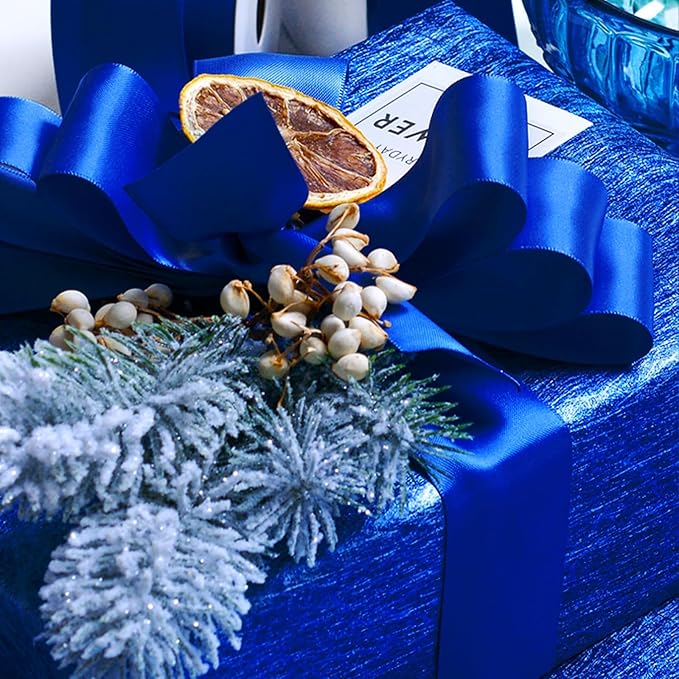 LEEQE Double Face Royal Blue Satin Ribbon 1 inch X 25 Yards Polyester Royal Blue Ribbon for Gift Wrapping Very Suitable for Weddings Party Hair Bow Invitation Decorations and More