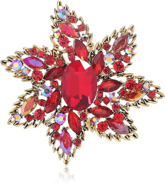 YOQUCOL Vintage Austrian Crystal Rhinestone Flower Shape Big Large Brooch Pin For Women Grils Golden Tone