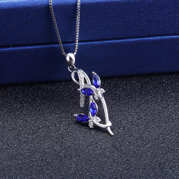 AOBOCO 925 Sterling Silver Infinity Butterfly Pendant Necklace with Birthstone Crystal from Austria, Anniversary Jewelry Gifts for Women