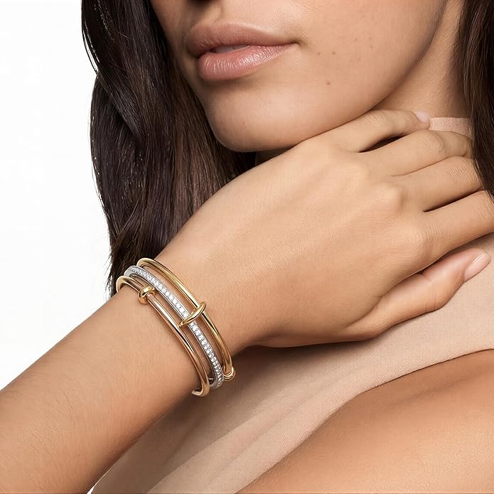 Musishiyu Gold Bracelets for Women Stacking Bangle - 18K Mixed Metal Tri-Color Rolling Interlocking Bands, Cubic Zirconia Fidget Anxiety Jewelry, Valentine's Galentine's Day Gifts (Love, Loyalty, Friendship)