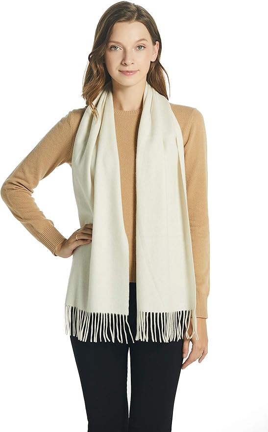 EURKEA 100% Cashmere 2025 Winter Scarf for Women Fringed Edges Warm & Soft Lightweight Solid/Plaid/Two-Tone Free Size