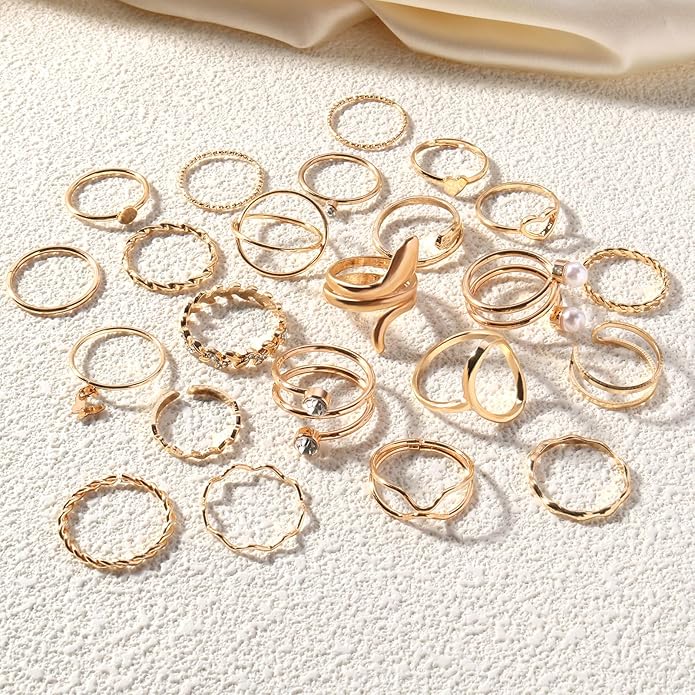 CHICUTIE Gold Knuckle Rings Set For Women Stackable Joint Finger Midi Rings Dainty Cubic Crystal Zirconia Simple Hollow Twist Cute Rings Pack Jewelry Gift