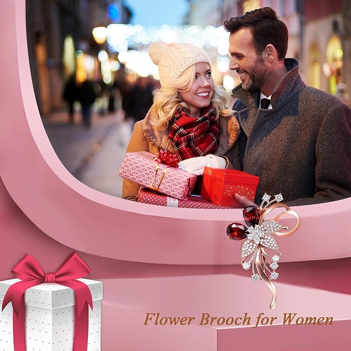 Flower Brooch for Women Girls Flower Rhinestone Brooch Gold Plated Lapel Pin Clothing Accessory Wedding Gift Fashion Jewelry for Mom Wife