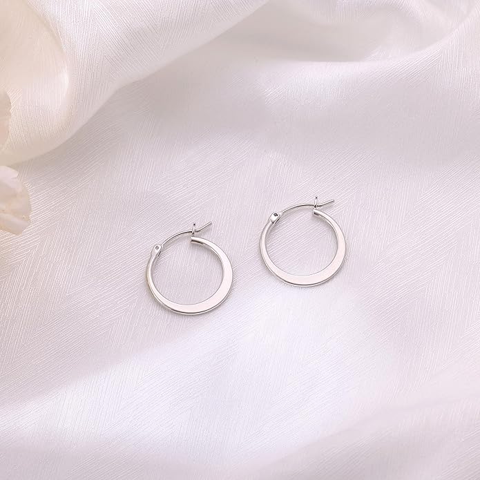 Gacimy Flattened 14K Gold Plated Hoop Earrings for Women, 14K Real Gold Plated Hoops with 925 Sterling Silver Post,Hypoallergenic Lightweight Earring
