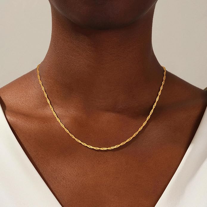 S925 Sterling Silver Wave Chain Necklace for Women - Sterling Silver Wave Chain Necklace Thick Sturdy Colourfast Necklaces Jewelery for Women 16/18/20/22 Inch