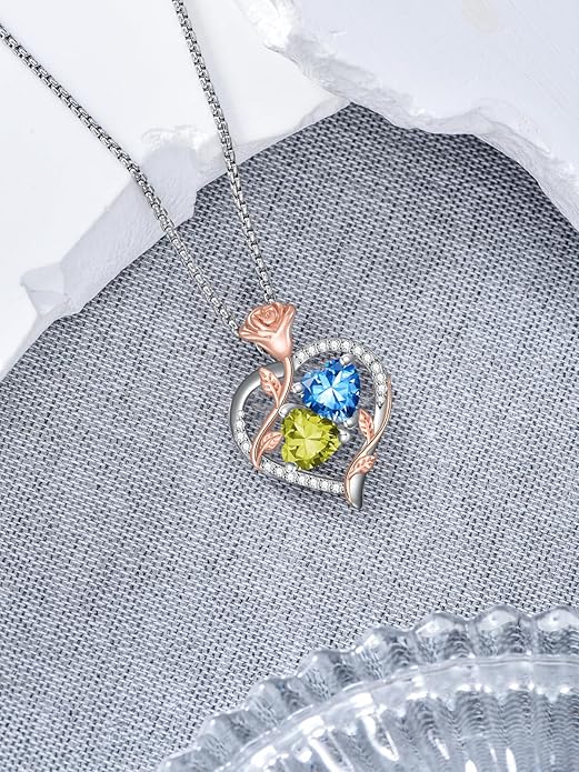Christmas Gifts for Women Rose Heart Birthstone Pendant Necklace I Love You Forever Jewelry Valentine Mothers Day Birthday Gifts for Women Her Wife Girlfriend