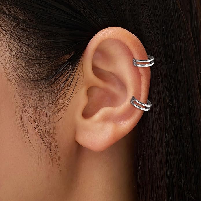 2 PCS Small Cartilage Double-Hoop Helix Conch Piercing Earrings With Cubic Zirconia For Women Trendy 14K Gold Plated Titanium Surgical Stainless Steel Sets Jewelry