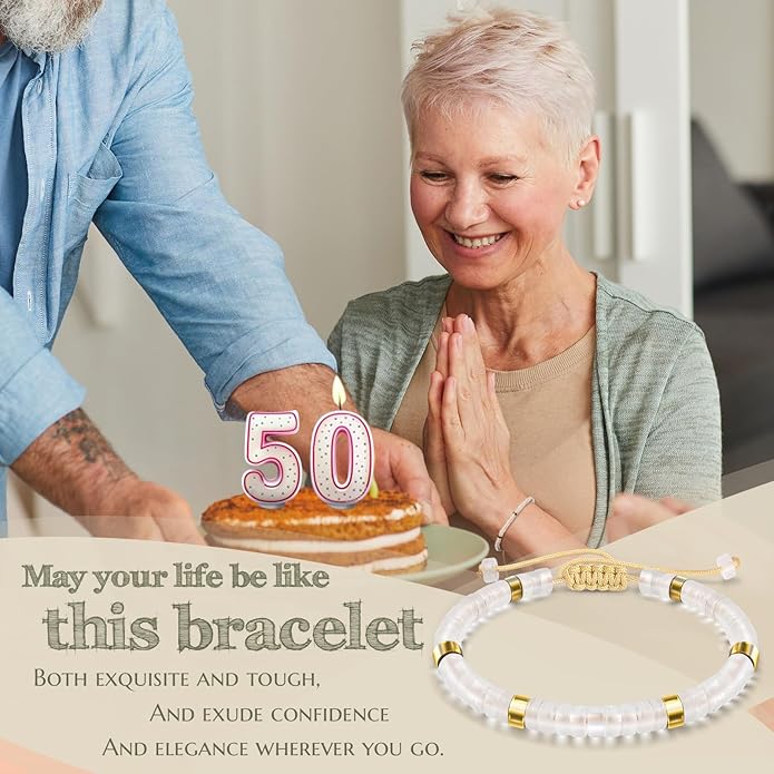 30th 40th 50th 60th 70th 80th Birthday Gifts for Women, Natural Stone Bracelet Birthday Gifts for Mom Daughter Grandma Sister Friends Coworker
