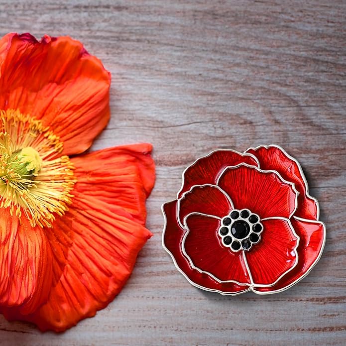 Poppy Flower Brooch - Memorial Day Veterans Day Armistice Day Pins - Remembrance Jewelry Gift Flower Pin for Women Mom Stepmother Grandma