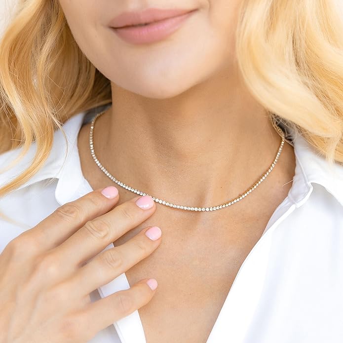Tennis Necklace for Women, 14K Gold/Silver Plated Rhinestone Choker Necklaces for Women, Dainty Cubic Zirconia Cut Faux Diamond Chain