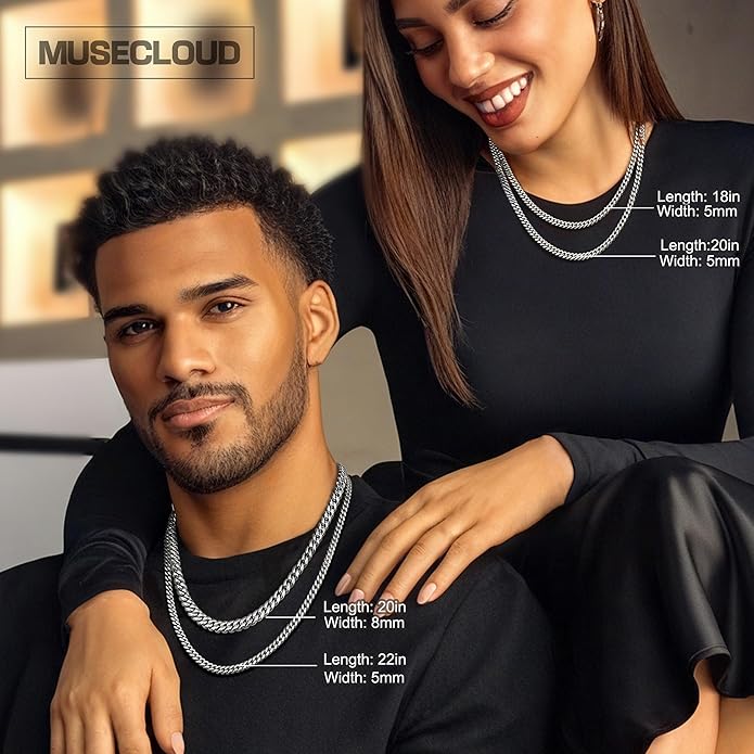 MUSECLOUD Gold Cuban Link Chain for Men Mens Stainless Steel Miami Curb Chains Necklace 5/8mm Thick Real Gold/Silver/Black Plated Diamond Cut Non-Tarnish Jewelry Trendy Christmas Gifts 18-26 Inch
