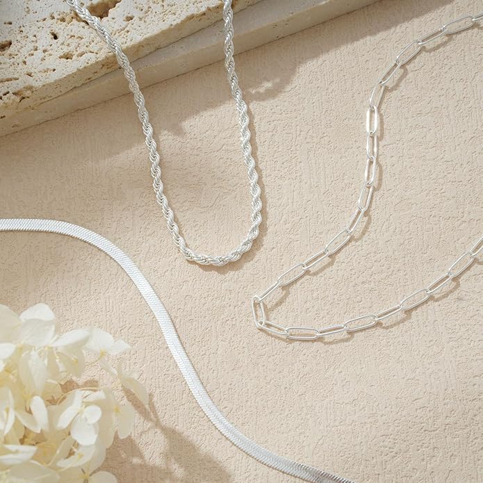 Layered Gold Necklace for Women Dainty 14K Gold/Silver Plated Stacked Necklace for Women Trendy Cuban Paperclip Herringbone Chain Diamond Pendant Necklaces Jewelry Set Accessories Gift
