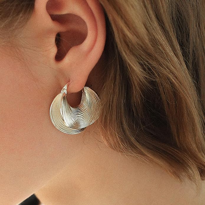 YUJIE Gold Plated Hoop Earrings for Women Brass Earring Chunky Statement Jewelry