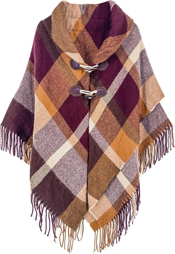 Moss Rose Women's Travel Plaid Shawl Wrap Open Front Poncho Cape for Fall Winter