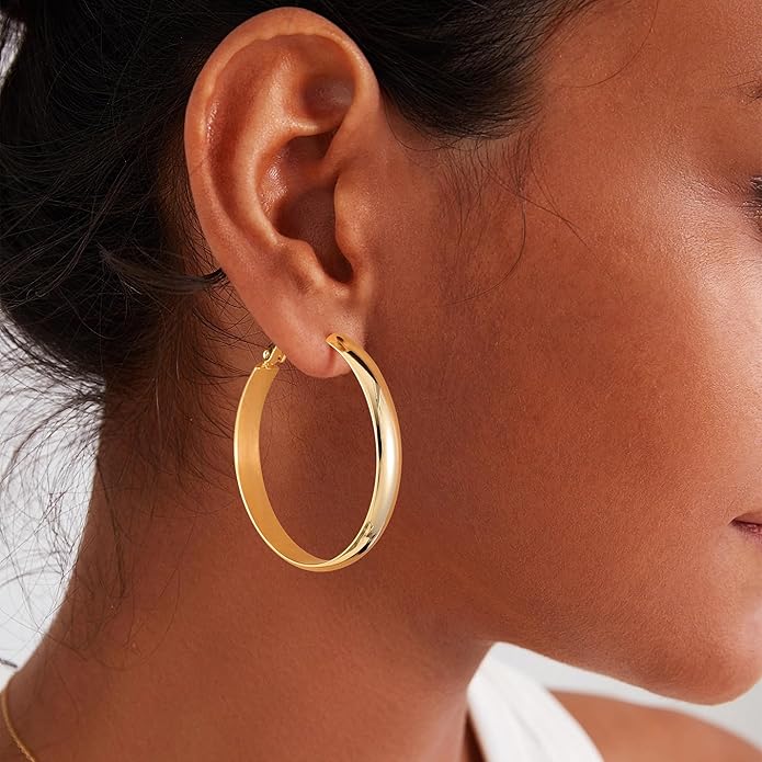 Gacimy 14K Gold Plated Hoop Earrings for Women, 14k Real Gold Plated with 925 Sterling Silver Post, Hypoallergenic Lightweight Thick Hoops Earrings for Women Trendy