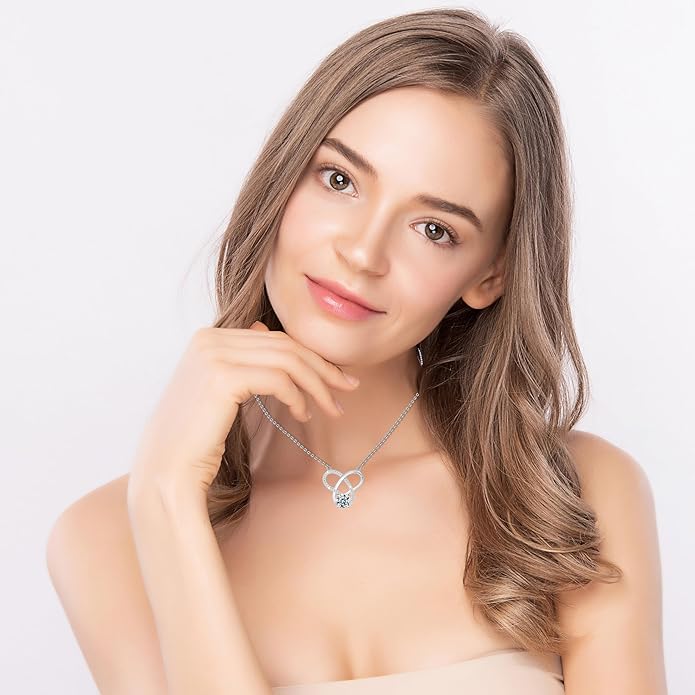 Infinity Necklace for Women, 925 Sterling Silver Heart Necklace with 5A Zircon, White Gold Plated Adjustable Chain, Gift for Valentine's Day, Birthday, Anniversary for Wife, Girlfriend, Mom
