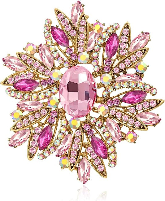 YOQUCOL Sunflower Shape Crystal Big Large Heavy Brooch Pin Rhinestone Scarf Decoration Corsage Cloth Pin for Women Girls