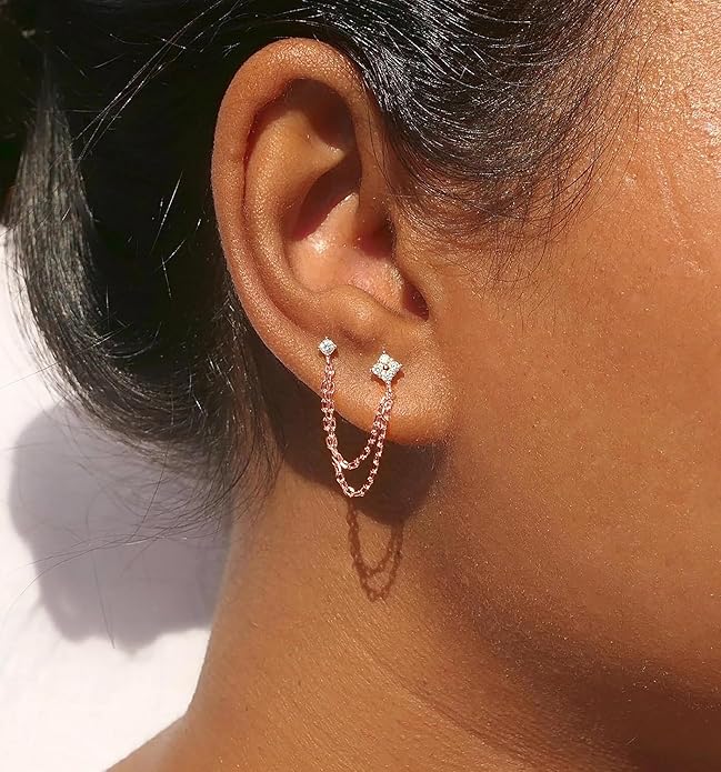 Freekiss Gold Chain Studs Earrings for Women Trendy: Hypoallergenic 14K Gold Plated Dangle Earrings Dainty Small Long Chain Earring Set Fashion Gold Jewelry for Women