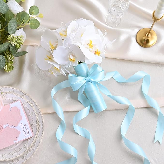 LEEQE Lt Blue Double Face Satin Ribbon 1 inch X 50 Yards Spool Bright Colors Very Suitable for Weddings Gift Package Wrapping Dancer Wand Sewing Party Hair Bow Invitation Decorations and More