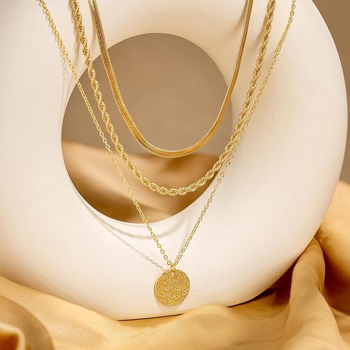 CHESKY 14K Gold Plated Layered Necklaces for Women,Dainty Gold/Silver Plated Chain Necklace CZ Pendant Necklace Adjustable Layering Choker Necklace jewelry Gifts