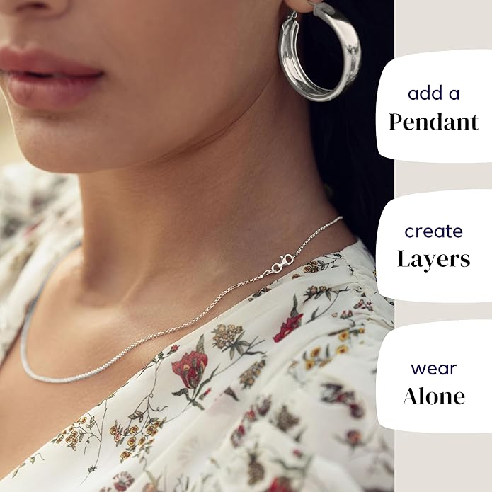 KISPER Sterling Silver Cable Link Chain Necklace –Thin, Dainty, Sterling Silver Plated Stainless Steel Jewelry for Women & Men with Spring Ring Clasp