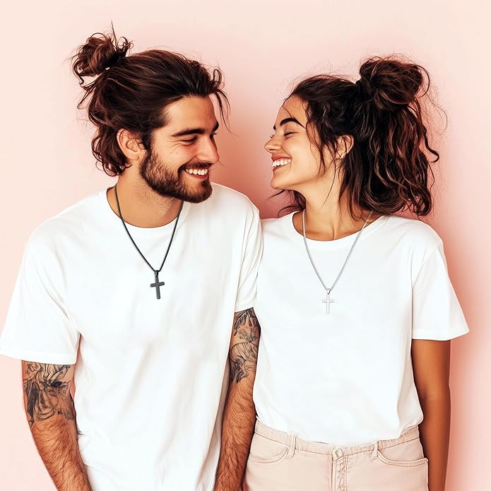 Valentines Day Matching Couple Stuff Cross Necklaces Idea Gifts for Men Women, Anniversary Birthday Engagement Gifts for Couple Boyfriend Girlfriend Husband Wife Love You Forever Cross Necklaces
