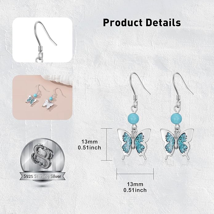 PROESS Turquoise Earrings 925 Sterling Silver Owl/Dragonfly/Butterfly/Hummingbird Earrings Butterfly Jewelry Gifts for Women Christmas Mothers Day