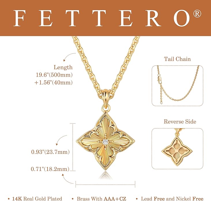 Fettero Gold Clover Necklace for Women Dainty 14K Gold Plated CZ Pendant Necklace Adjustable Chain Choker Charm Colorful Clover Pendant Lucky Necklaces for Women Jewelry
