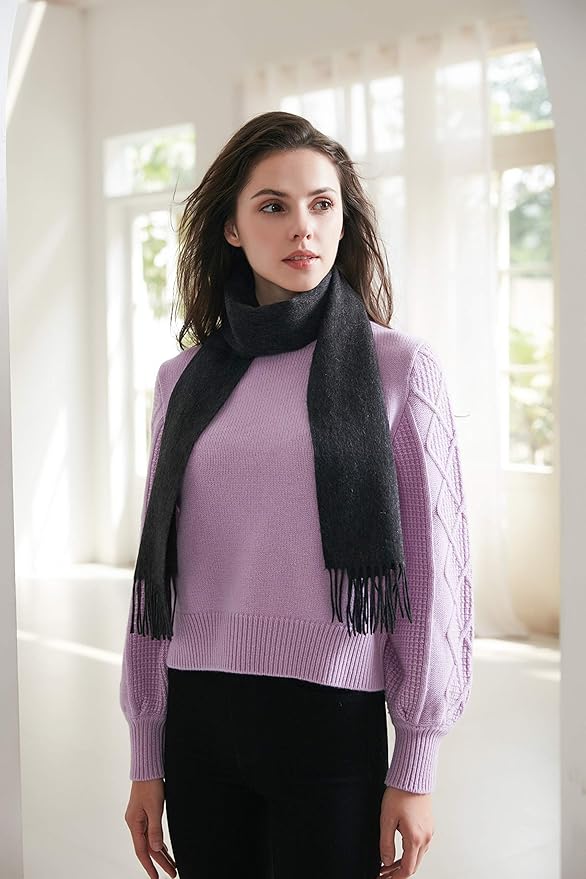 EURKEA 100% Cashmere 2025 Winter Scarf for Women Fringed Edges Warm & Soft Lightweight Solid/Plaid/Two-Tone Free Size