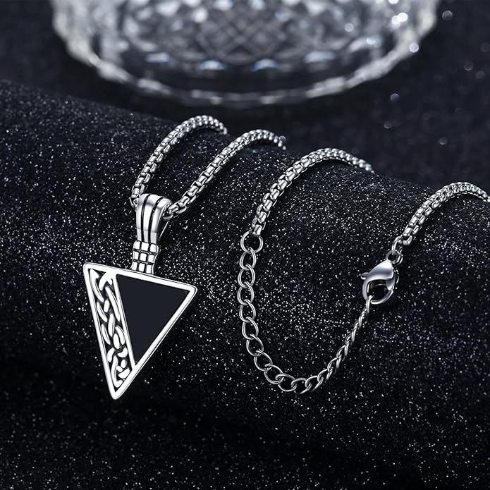 REDSUN Viking Pendant Necklace 925 Sterling Silver Celtic Pendant Abalone/Opal/Onyx/Lapis Lazuli/Turquoise Necklace Viking Amulet Jewelry Gifts for Men Women, with Stainless Steel Chain