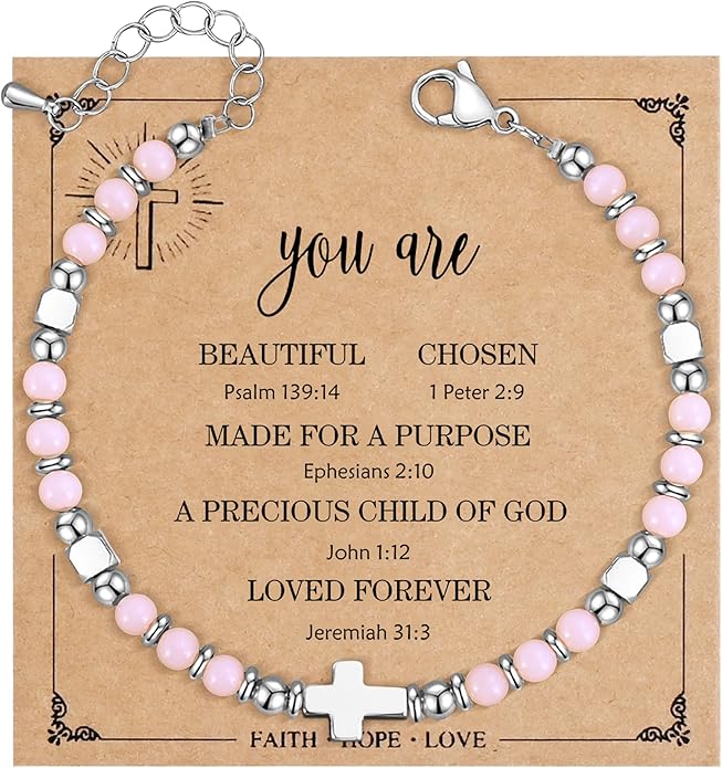 VIBILIA Cross Beaded Bracelets for Women, Inspirational Natural Heart Religious Bracelets for Women, Birthday Christian Gifts for Women on Thanksgiving Christmas Gifts
