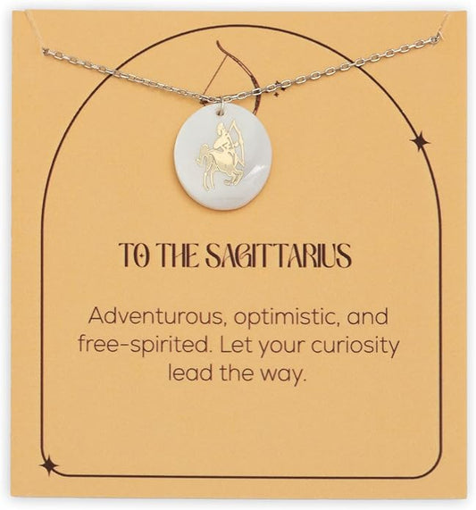 Zodiac Sign Necklace – Mother of Pearl Pendant – Available in Two Finish 925 Sterling Silver and 14K Gold Plated – Adjustable Chain – Horoscope Jewelry Gift with Zodiac Card & Gift Box