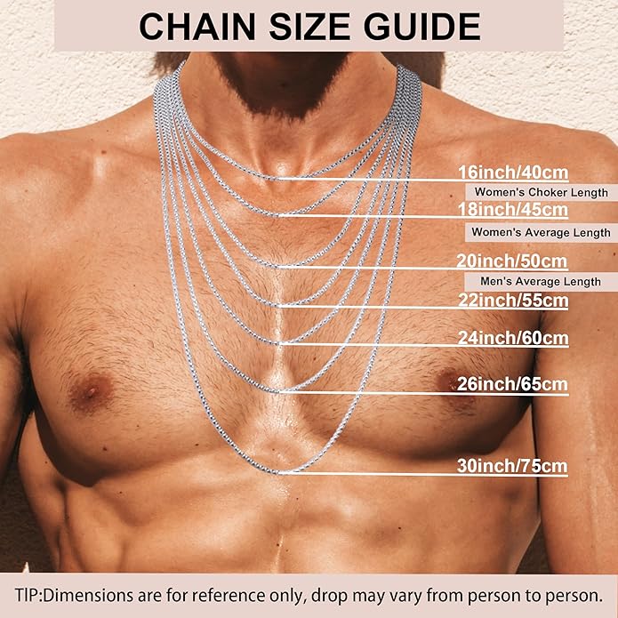 925 Sterling Silver Box Chain 2/3/4/5mm Necklace for Men Silver Link Chain for Women 16/18/20/22/24/26/30 Inches