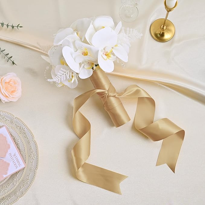 LEEQE Double Face Gold Satin Ribbon 2 inch X 25 Yards Polyester Gold Ribbon for Gift Wrapping Very Suitable for Weddings Party Hair Bow Invitation Decorations and More