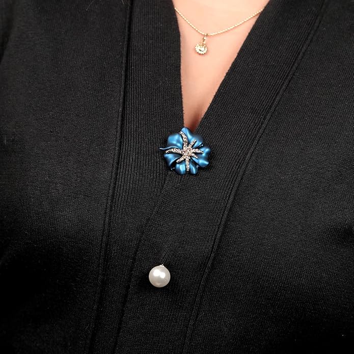 Gem Stone King Cultured Freshwater Pearl Blue Rose Flower Yellow Plated Large Brooch Pin for Women