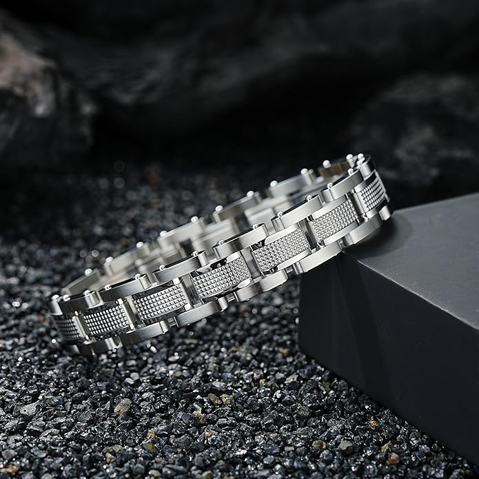 Men Bracelet Stainless Steel men black bracelet Link diamond silver bracelet blue particles jewelry Men chain Gift Boxes