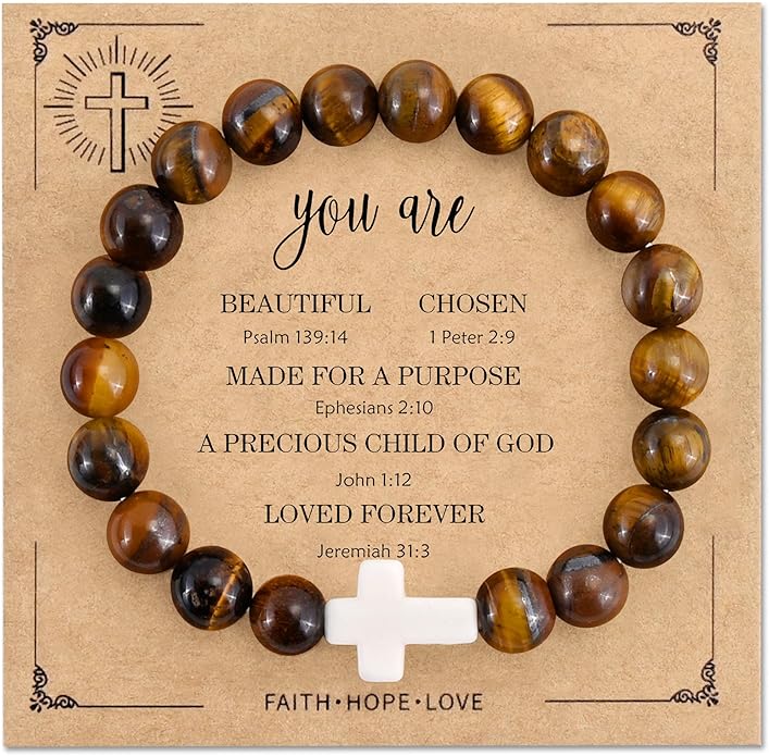 VIBILIA Cross Beaded Bracelets for Women, Inspirational Natural Heart Religious Bracelets for Women, Birthday Christian Gifts for Women on Thanksgiving Christmas Gifts
