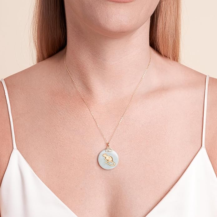 ETERNAL JADE .925 Sterling Silver 18K Gold Plated Chinese Zodiac Sign Pendant Necklaces for Women - Hypoallergenic Genuine Green Jade Gold Necklace for Women Zodiac Year Jewelry, 18 inch Chain
