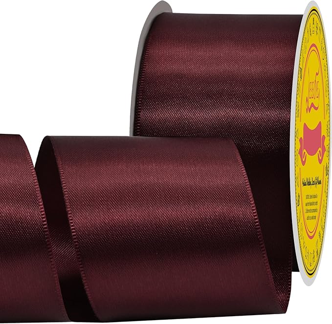 LEEQE Double Face Burgundy Satin Ribbon 2" X 25 Yards Polyester Burgundy Ribbon for Gift Wrapping Very Suitable for Weddings Party Invitation Decorations and More
