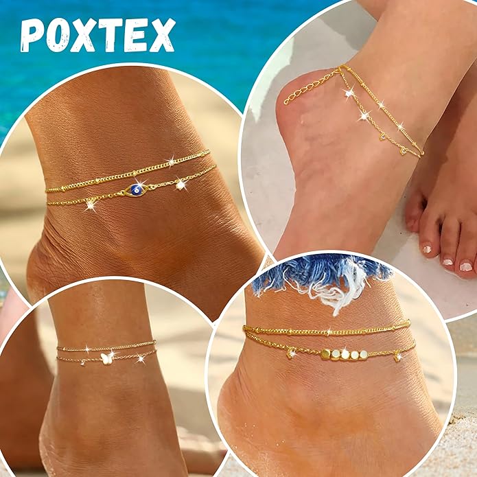 Sterling Silver Anklet Bracelets for Women Waterproof, 925 Sliver Plated CZ & Heart Charm Dainty Layer Anklets for Women Trendy, Simple Chain Anklets Set Gifts for Women, Jewelry Gifts for Her Women Mom Wife Girlfriend