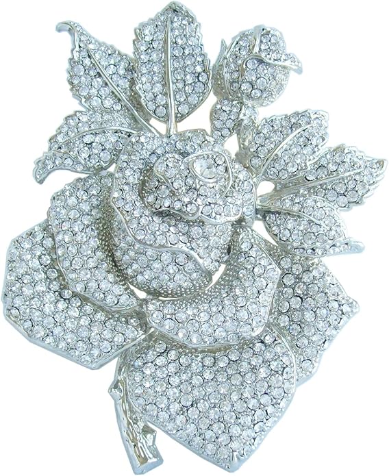 Gorgeous Wedding 5.32" Big Rose Flower Brooch Pin Austrian Crystal Pendant BZ2994