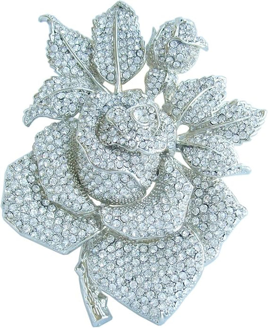 Gorgeous Wedding 5.32" Big Rose Flower Brooch Pin Austrian Crystal Pendant BZ2994