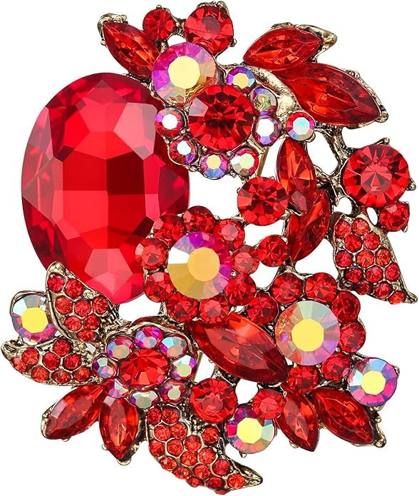 EVER FAITH Rhinestone Crystal Party Flower Leaf Vine Brooch