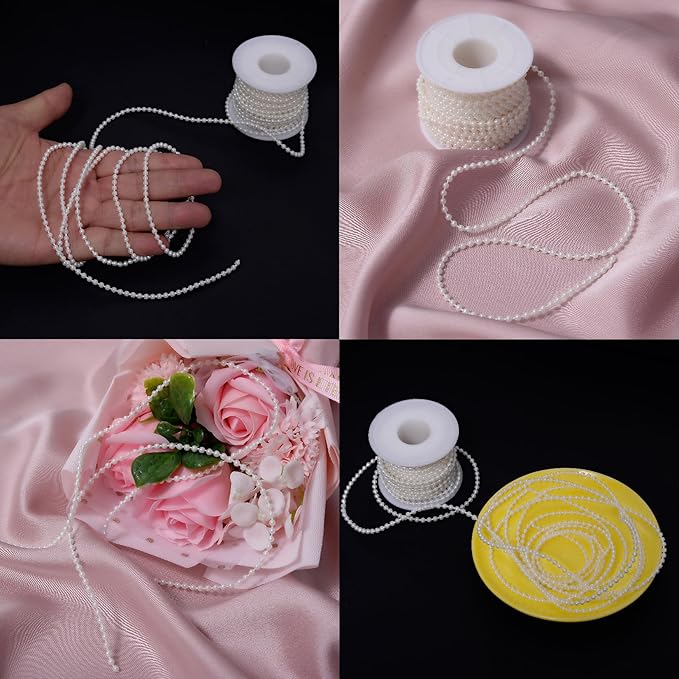 YoungJewl 3mm Millet Beads Crafts Faux Pearl Beads Garland Pearl Bead Roll Strand of Pearls to Decorate Floral Centerpieces Wedding Party Favor Christmas Tree(33 Feet Ivory)